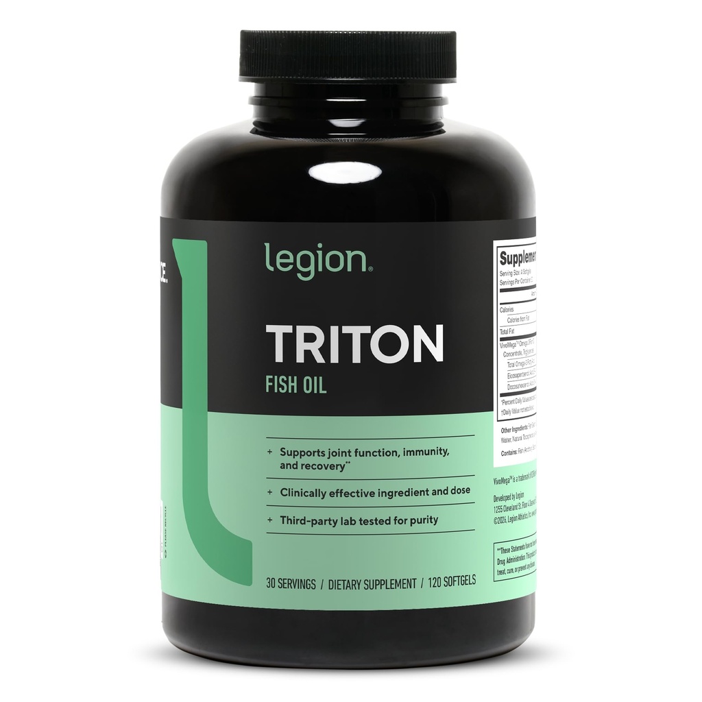 LEGION Triton Fish Oil Capsules - Trippel styrke Omega 3 essensielle fettsyrer med vitamin E og sitronolje for maksimal absorpsjon, ferskhet og renhet - 2400mg EPA & DHA Per servering, 30 Svgs