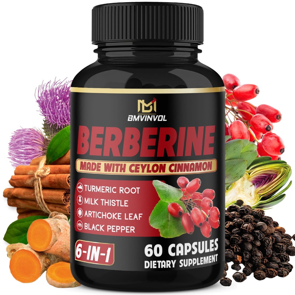 Berberine med Ceylon Cinnamon, Turmeric, Melke Thistle, Artichoke, Black Pepper - 60 greve - Pakke med 1