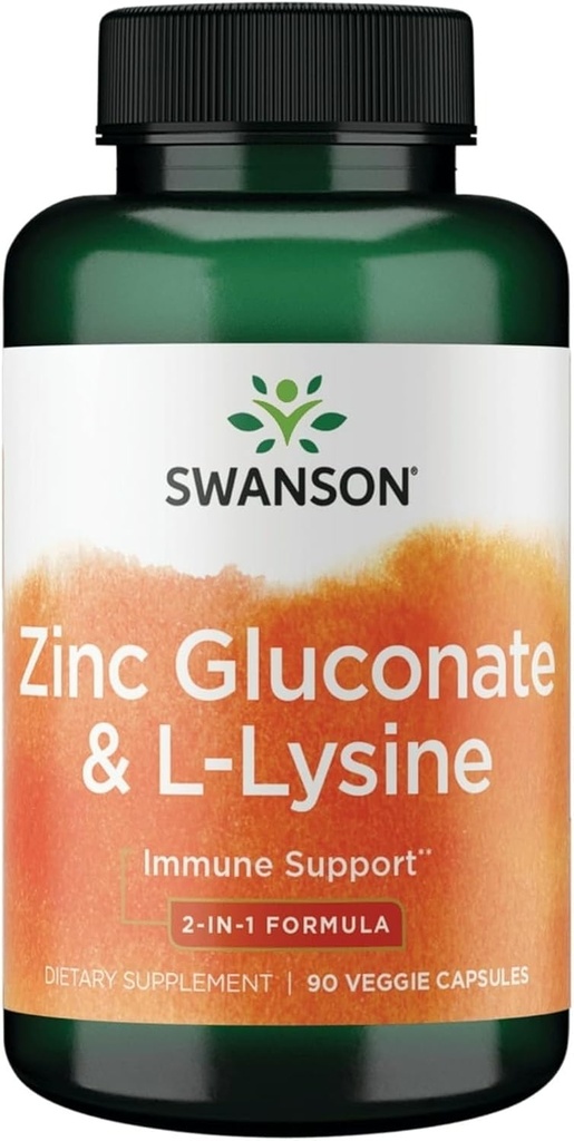 Swanson Zinc Gluconate '&' L-Lysine - 2-i-1 Formula 90 Veg Caps
