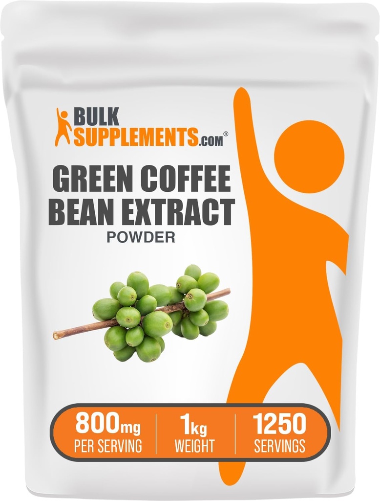 BulkSupplements Grønn Kaffebønne Ekstrakt pulver - Grønn Kaffebønne Supplements - Energistøtte, Glutenfri, 800 mg per servering, 1kg (2,2 lbs) (Pack of 1)
