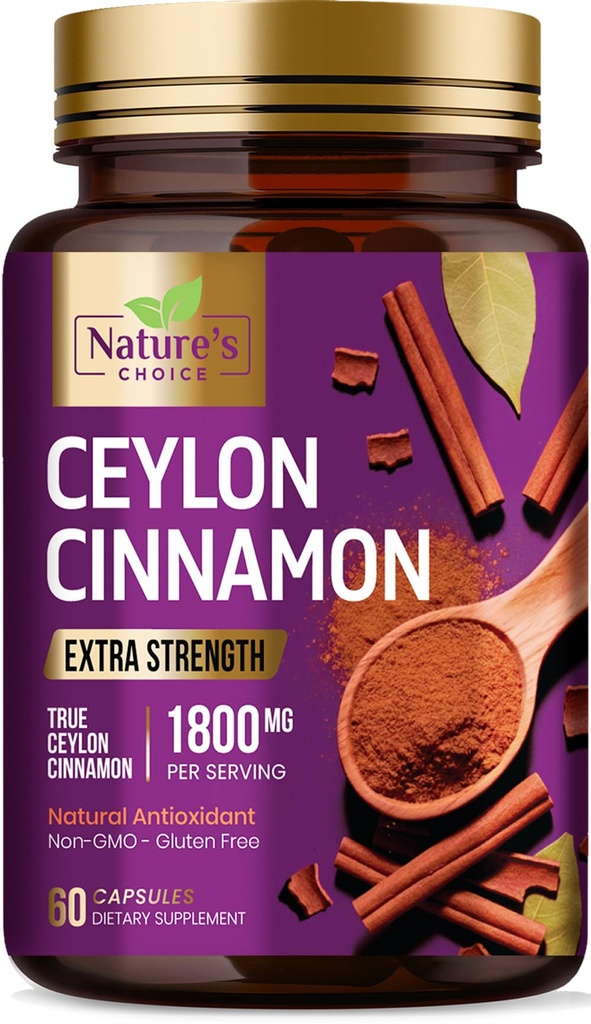 Ceylon Cinnamon Capsules 1800mg - Certified Organic Cinnamon, Flaske i USA, & ren ekstra styrke Ceylon Cinnamon Supplement, Antioksidant piller, ikke-GMO & Glutenfri, Sukker Gratis - 60 Kapsler