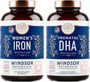 WINDSOR BOTANICALS Prenatal DHA og jernpiller for kvinner med folsyre - Prenatal vitamin Bundle