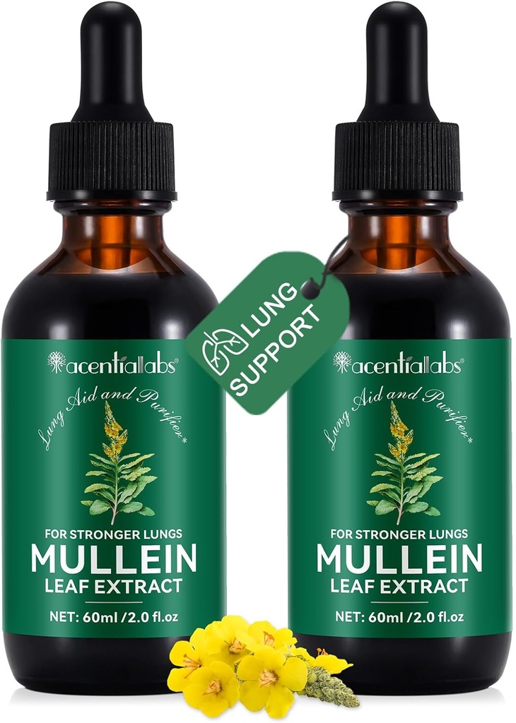2 stk organisk flytende Mullein ekstrakt Supplement for Lungs Helse - Vegan, Ingen additiverBronchial Cleanse for helsestøtte- 2 fl oz Mullein Drops