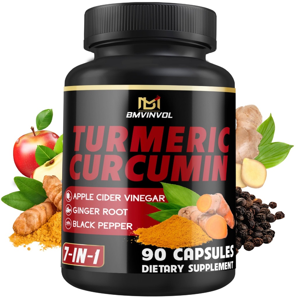 Turmeric Curcumin Supplement - 95% Curcuminoids med Ginger, Apple Cider Vinegar, Black Pepper - 90 Antall - 3 måneders forsyning