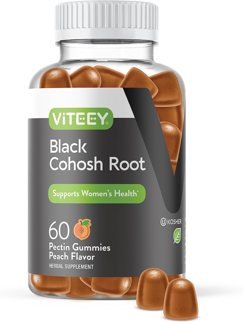 Viteey Black Cohosh Root Gummies - Menopause Relief for varme blits og nattesvits - Vegan, Glutenfri, Ikke-GMO - 60 Count
