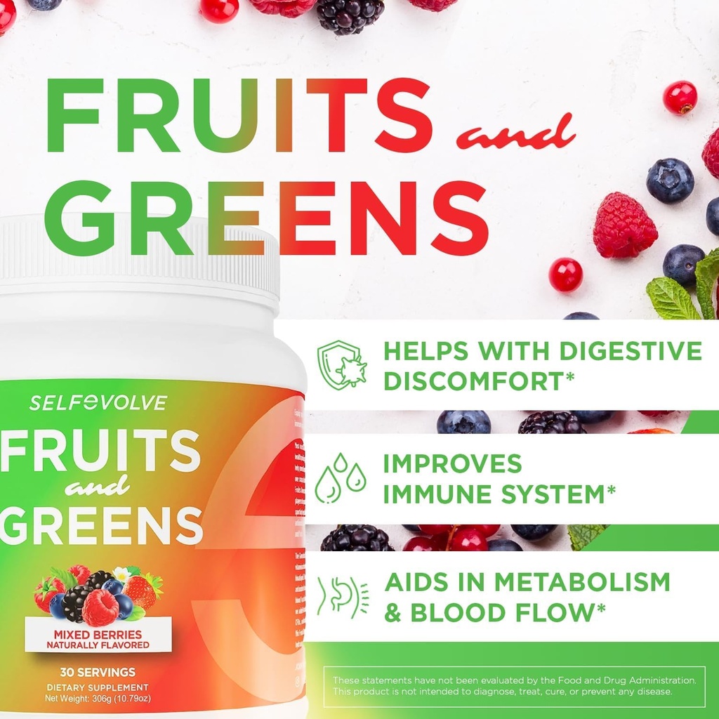 Frukt og grønn økologisk probiotiske pulver: 30 serveringer for menn og kvinner. Vegan med 10 milliarder CFUs, Spirulina, Kale, Spinat, Klorella, Elderbær, Digestive Enzymes - Probiotika