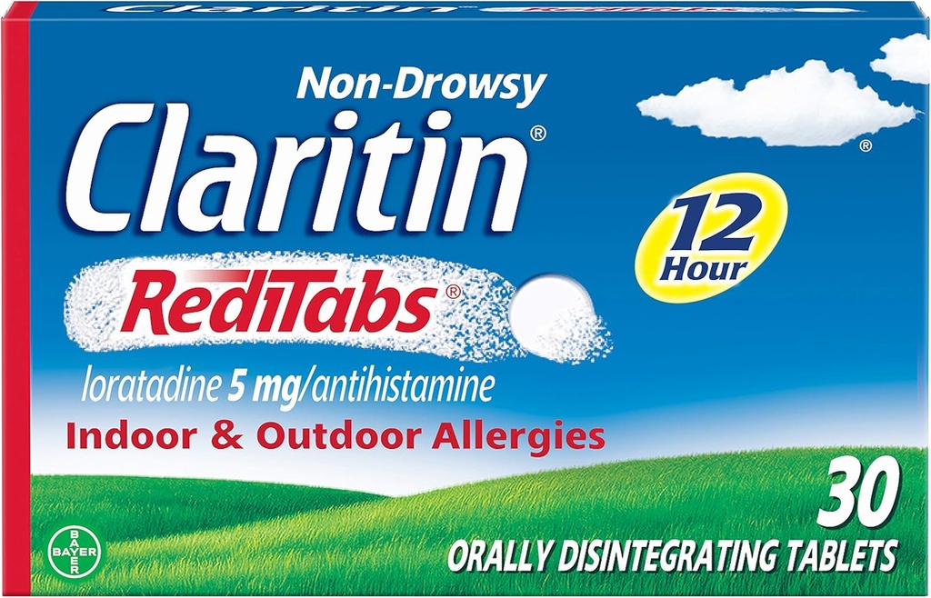Claritin RediTabs 12 timers allergi medisin, ikke-Drowsy reseptbelagt styrke Allergi relief, Loratadin Antihistamin tabletter, 30 greve, pakke med 2