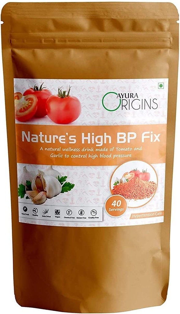 BET AYURA Opprinnelser Naturens høye BP Fix, Herbal Supplement for å hjelpe lavere høyt blodtrykk, hypertensjon relief, støtter hjertehelse, laget med ren tomat og hvitløk pulver, 200 gram