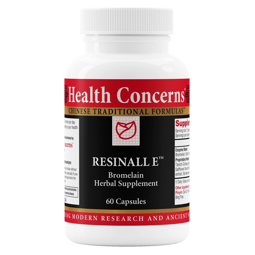 Helse Bekymringer Resinall E – Bromelain Herbal Supplement for Bruising, Svelling og Skade Recovery – Naturlig Enzyme Blande med urter - Rutein, Ginseng, Papain – Postkirurgi Support – 60 Kapsler