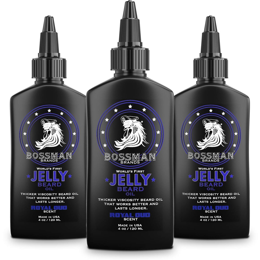Bossman Jelly Beard Olje for menn - 3 pakke (12 oz i alt, Royal Oud Scent) - Softens, fortøyler og forhold med naturlige ingredienser