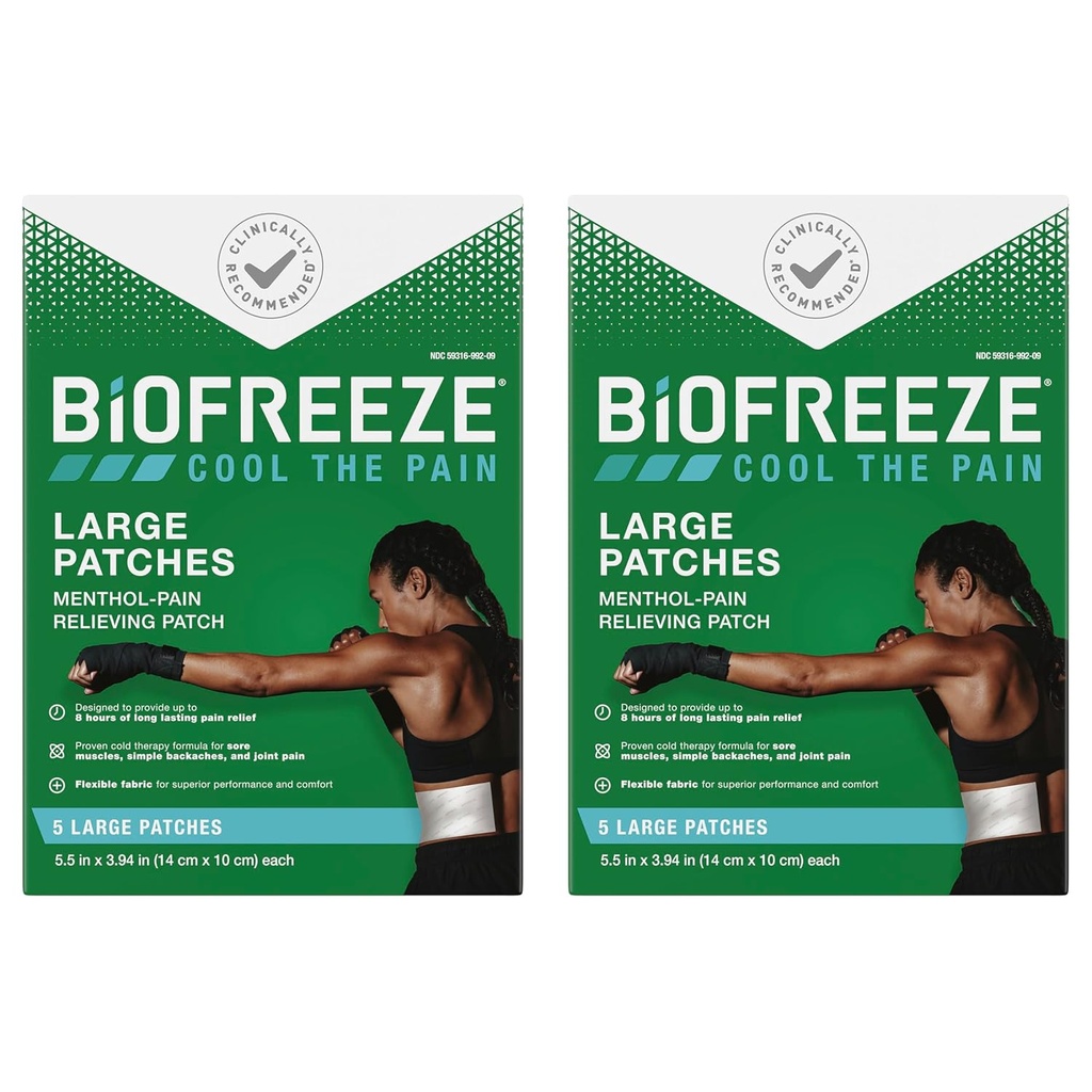 Biofreeze smertelindringer, artritt smerteleveranse, kne og nedre rygg smertelindring patch, såre muskel relief, hals smertelindring, 2 pakke (5 Biofreeze Menthol lapper)