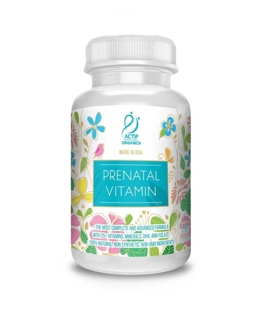 Actif organisk prenatal vitamin med 25+ organisk vitaminer, 100% naturlig, DHA, EPA, Omega 3 og organisk urteblanding - ikke-GMO, 90 greve
