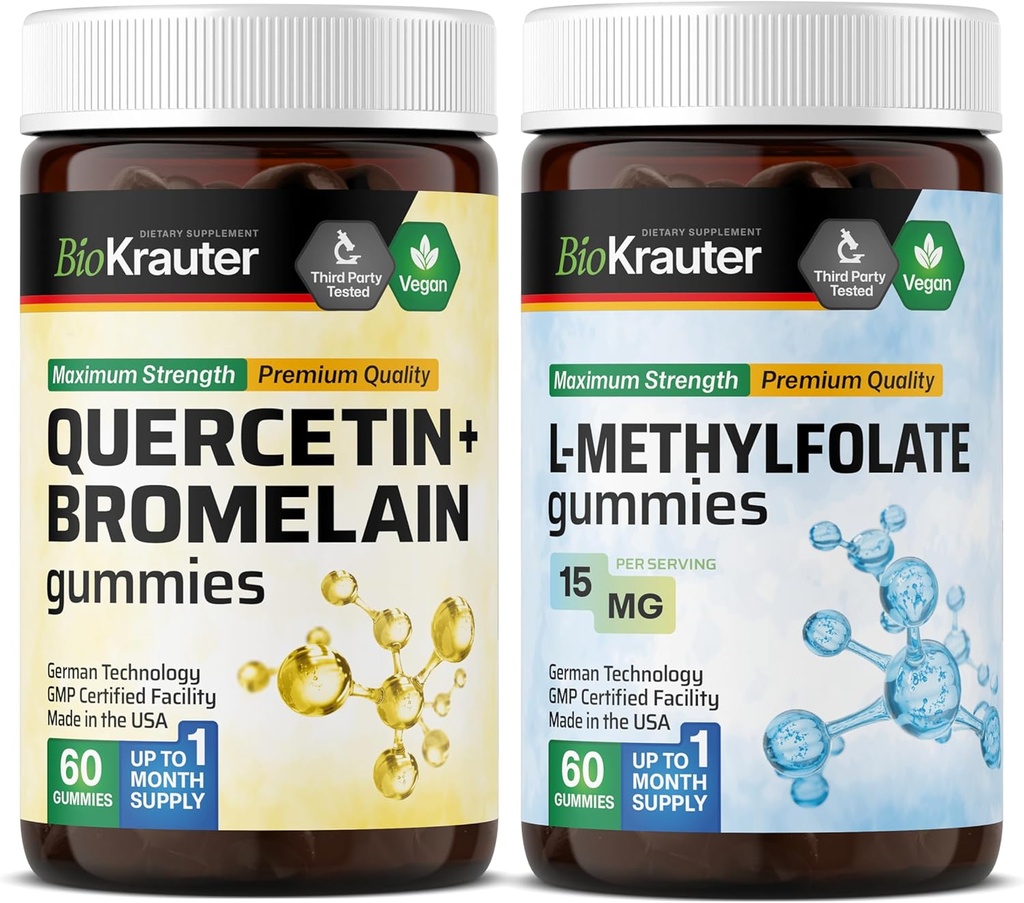 BIO KRAUTER Quercetin med Bromelain 60 Gummier & L-metylfolat 60 Gummies