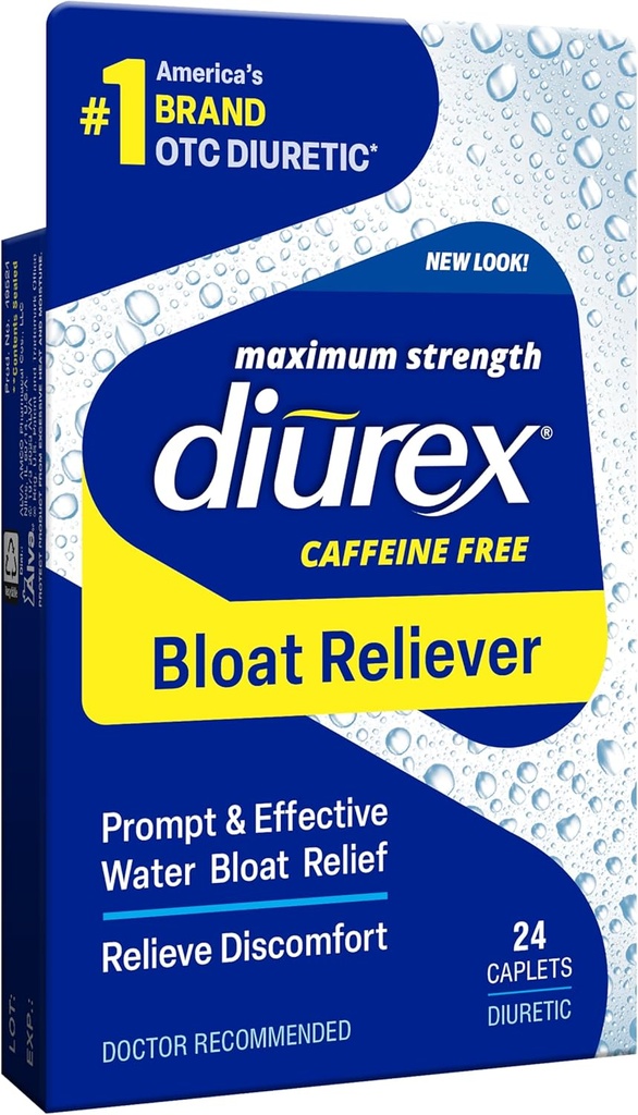 Diurex Koffeinfri Bloat Relief, maksimal styrke, lindrer vann Bloat Discomfort, opp til 6 timers relief, 24 teller