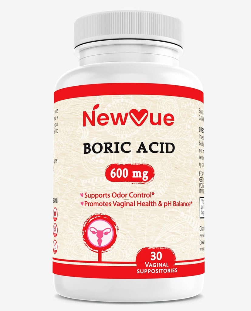 Boric Acid Vaginal Suppositories - 100% ren laget i USA - Intim helsestøtte (30 greve)