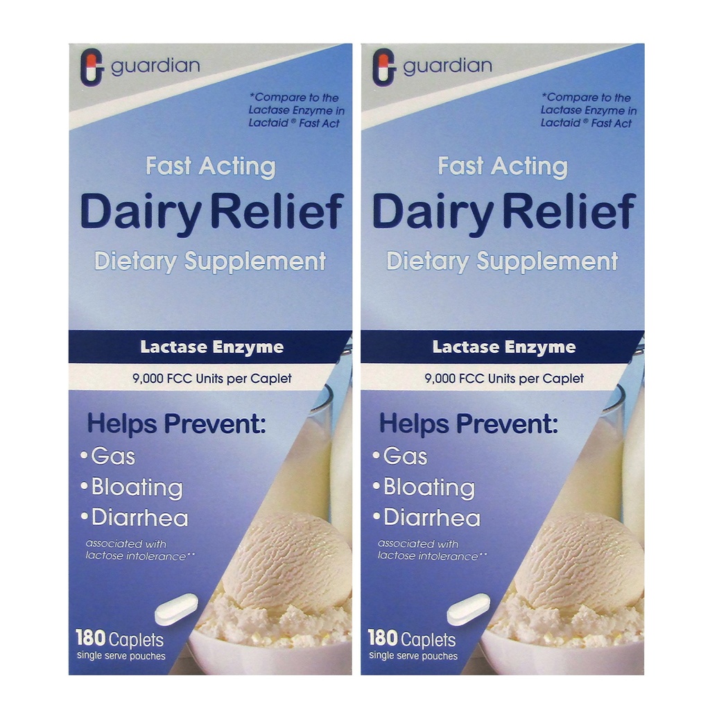 Guardian Dairy Relief Raskvirkende Lactase, 360 Caplets, 9000 FCC Maksimal styrke, Lactose Intolerance piller, Lactase Enzyme Supplement (360 CT)