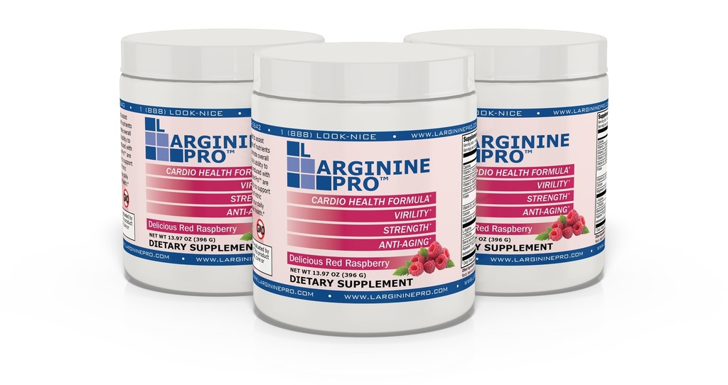 L-ARGININE PRO L-arginin Supplement pulver | 5,500 mg L-arginin Plus 1,100 mg L-citrullin (Raspberry, 3 Jars)