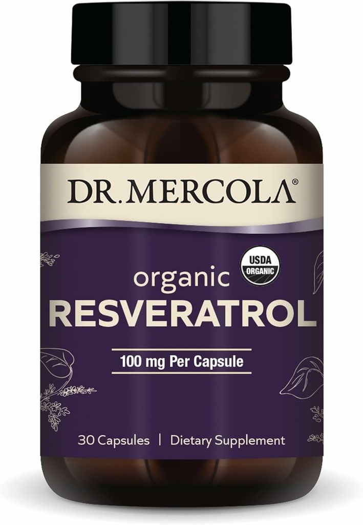 Dr. Mercola Organic Resveratrol - 100 mg Cellular & Cardiovaskulær støtte - 99,9% Trans-Resveratrol - fra japanske Knotweed - 30 kapsler (30 Serveringer)