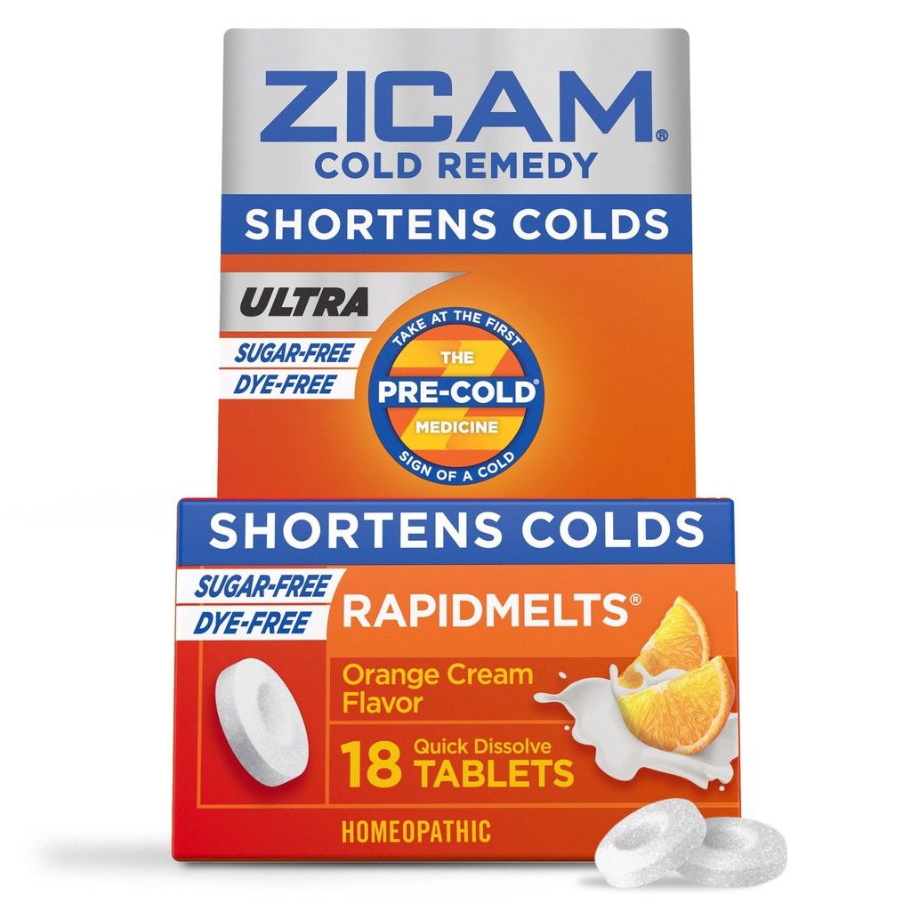 Zicam Ultra Cold Remedy sink Rapidmelter, Orange Cream Flavor, Homøopatisk, Cold Shorting Medicine, Shortens Kald Varighet, Sukkerfri, Dye-Free, 18 greve