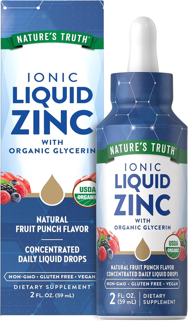 Naturens sannhet ionisk flytende sink Supplement | 2 fl oz | med organisk glykerin | USDA organisk | Vegan, ikke-GMO & Glutenfri