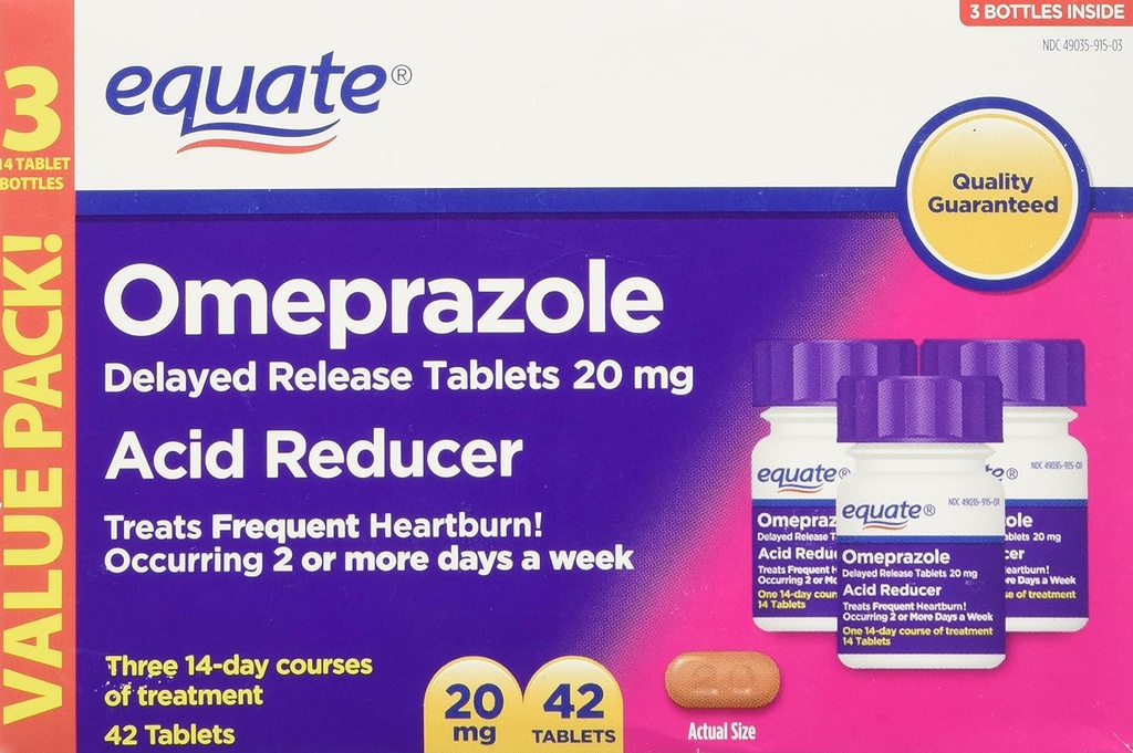 Ekvivalent Omeprazol 20 milligram, syrereduserende middel, forsinket frigjøring, 42 tabletter