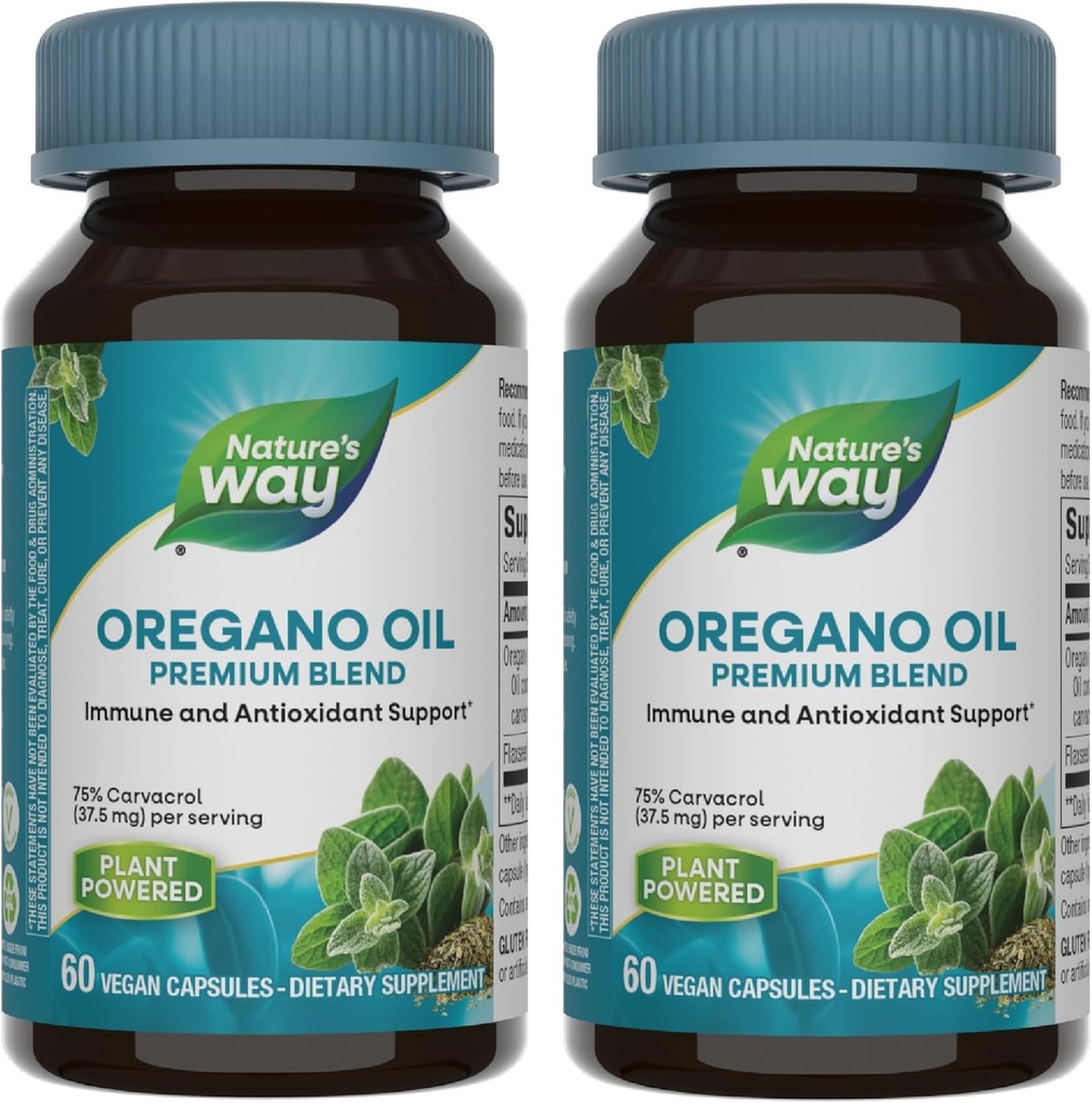 Naturens måte Oregano olje – immunstøtte Supplement* - 75-85% Carvacrol – Glutenfri – 60 Vegankapsler (2 Pack)
