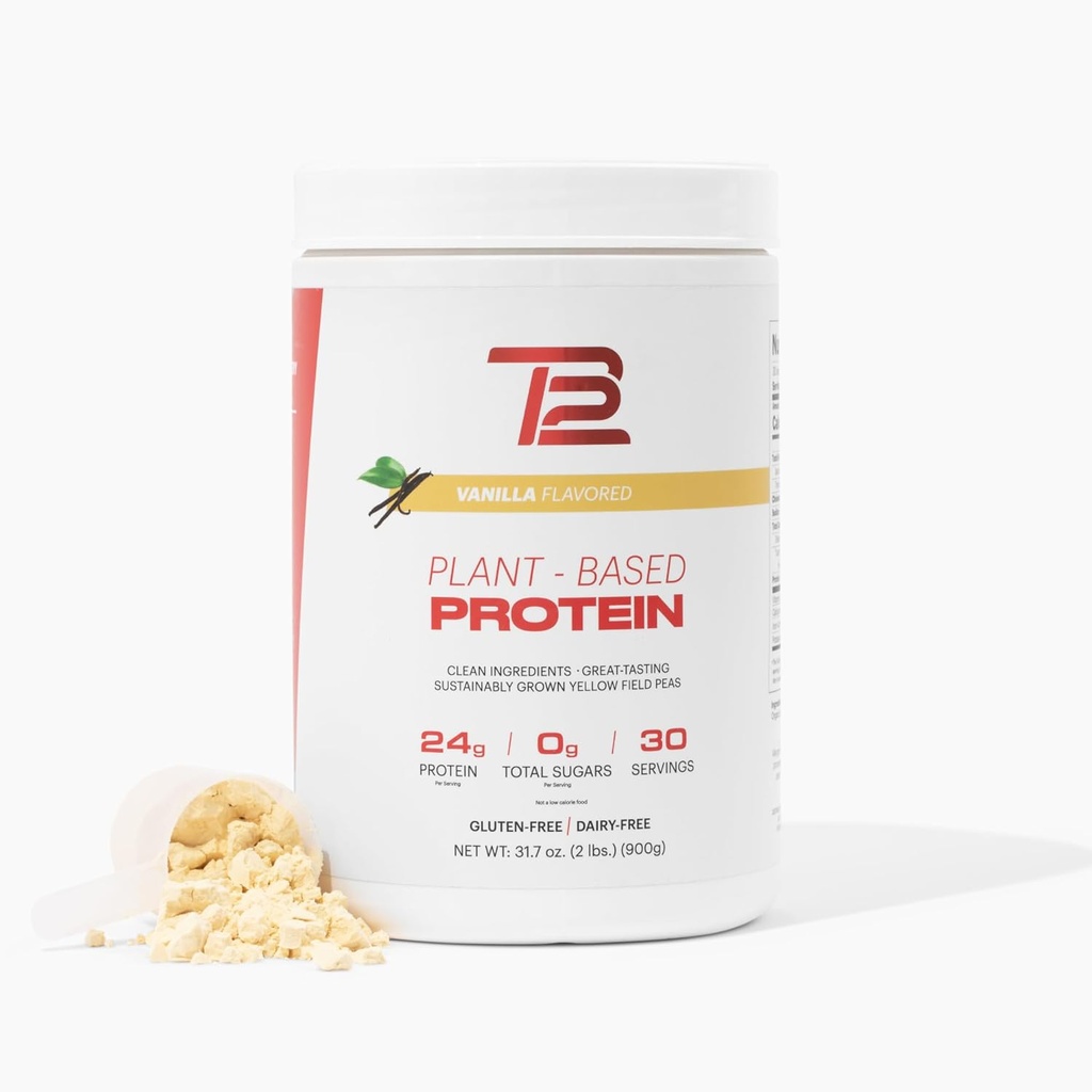 TB12 Plante Basert Protein pulver av Tom Brady, 24g Vegan Pea Protein, Lavt sukker, Lavt karbohydrat, Ikke-GMO, Måltid Utskifting, Keto Vennlig, Paleo, Sukkerfri, Vanilla Flavor (30 Serveringer/2.12lbs)