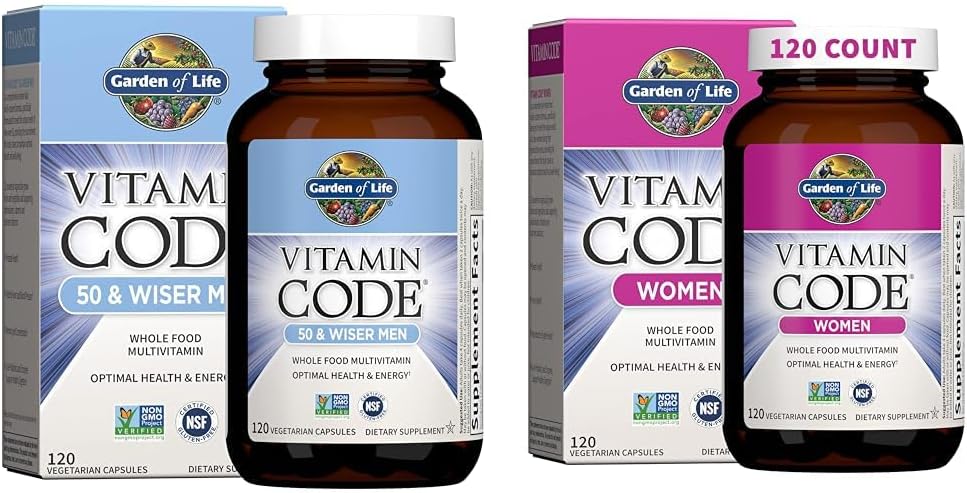 Livshage Menns og kvinners multivitaminer, vitaminkode 50 & klokere menn 120 kapsler og vitamin kode kvinners multi 120 kapsler
