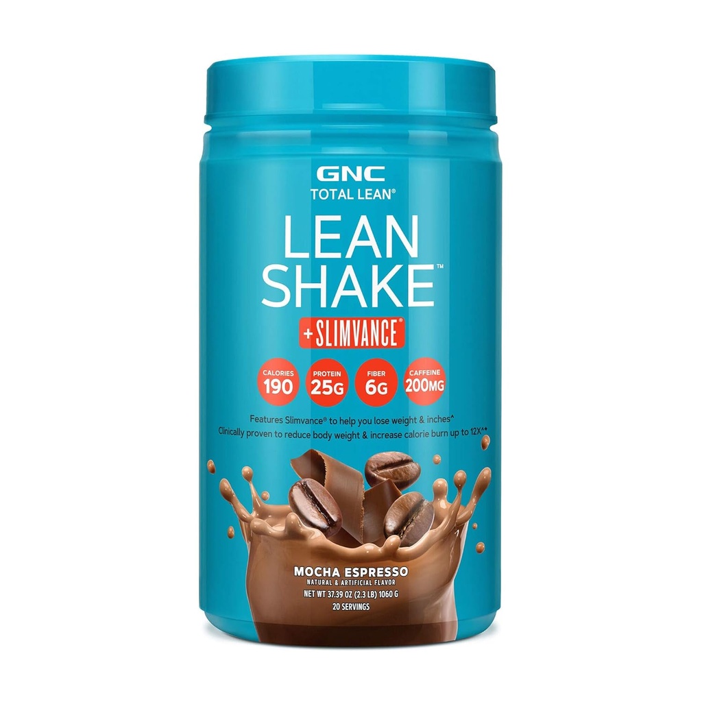 GNC Total Lean, Lean Shake + Slimvance, vekttap protein pulver med 200 mg koffein, Mocha Espresso, 20 serveringer