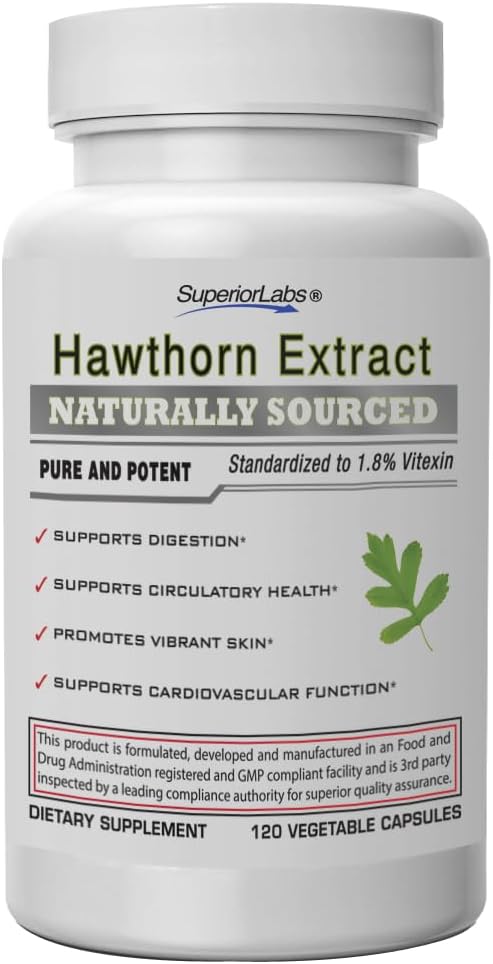 Superior Labs Hawthorn Berry 300mg, ren ikke-GMO, Additiv-fri Hawthorn Extract Kapsler, høy potens sirkulerende og blodtrykksstøtte, lindrer brystsmerter, Digestionshjelp, 120 Veg Caps