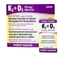 Webber Naturals K2 + D3 120 mhg/1000 IU, støtter sunn immunfunksjon - 220 mhtgels