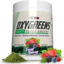 EHP Labs OxyGreens Super Greens Powder - Daglige Grønn og Superfood Supplement med Spirulina, Klorella, Prebiotika, Digestive Enzymer, Antioksidanter - 30 Serveringer (Forest Berries)