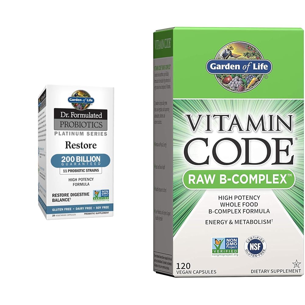 Livshage Dr. Formulert Probiotika Platinum Series Restore 200 milliarder CFU & Vitamin B Complex - Vitamin Code Raw B Complex - 120 Vegan Kapsler