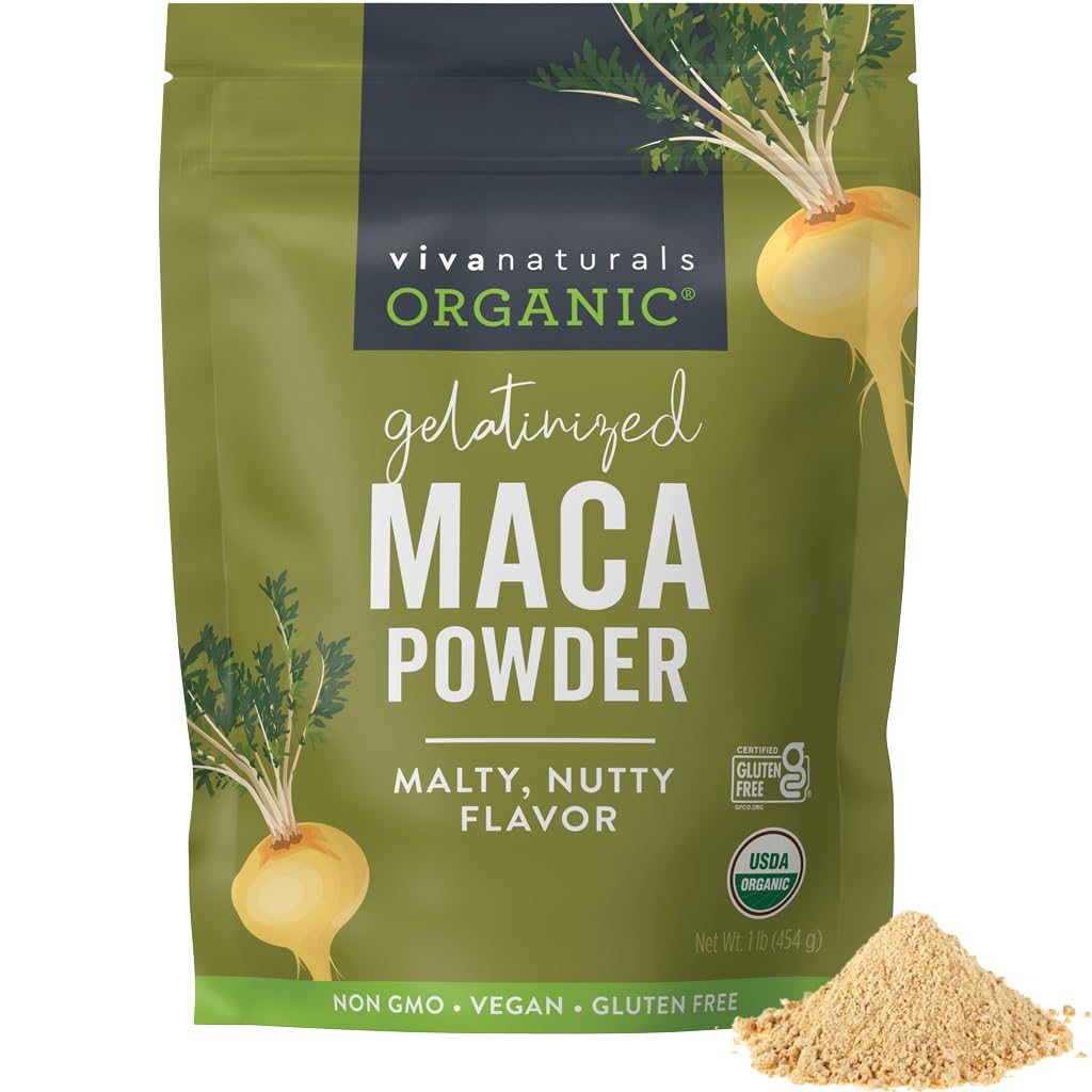 Viva Naturals Organic Maca pulver, Gelatinisert, 16 oz (1 lb) – Vegansk, USDA Organic, Glutenfri, Ikke-GMO Peruvian Supermat i forseglbar pose