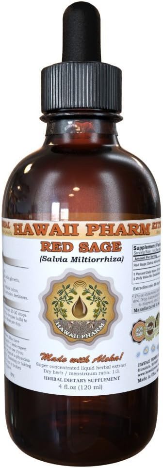 HawaiiPharm Rød Sage (Salvia Miltiorriza) flytende ekstrakt, Tinktur, Herbal Supplement, laget i USA, 2 floz