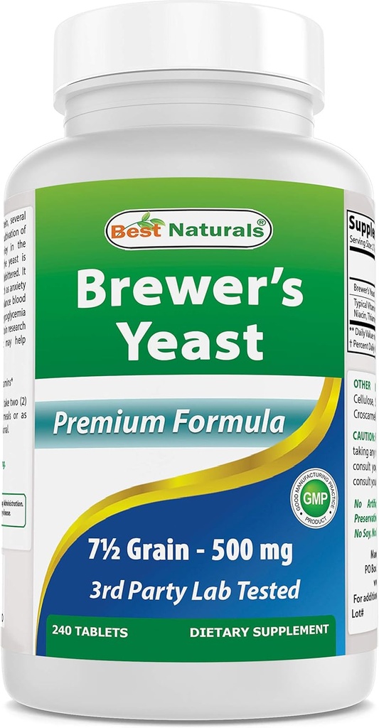 Beste Naturals, Brewers Yeast, 7-1/2 korn med vitamin B1, vitamin B2, 1000 mg 240 tabletter (240 tall (pakke med 1))