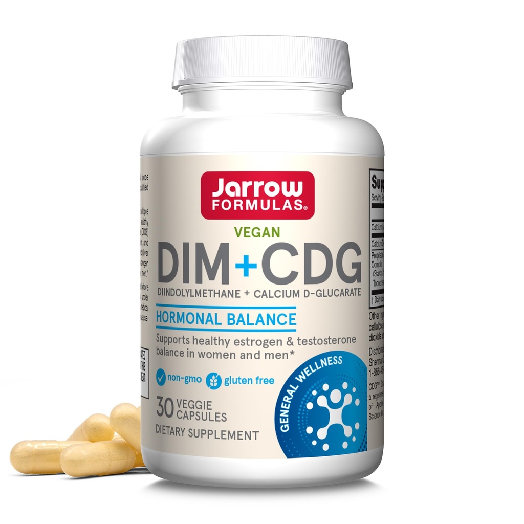 Jarrow Formler - DIM + CDG Veggie Kapsler - 30 Count - DIM & CDG Supplement - For Hormon Balance - Ikke-GMO - Glutenfri