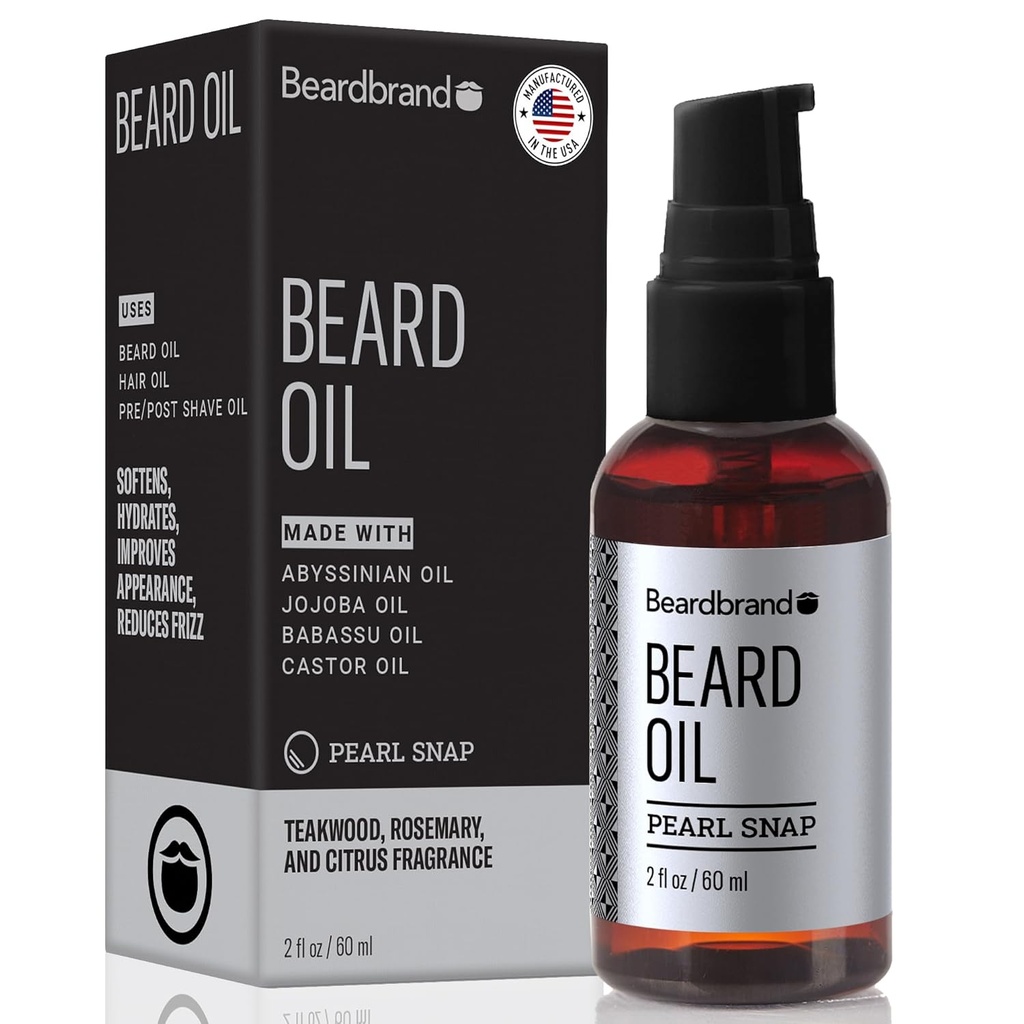 Beardbrand Beard Olje til menn med Jojoba & Vitamin E - Softens Stubber, Betingelser Hud og fremmer Beard Vekst | Teakwood, Rosemary, & Citrus Scent | 2 fl oz