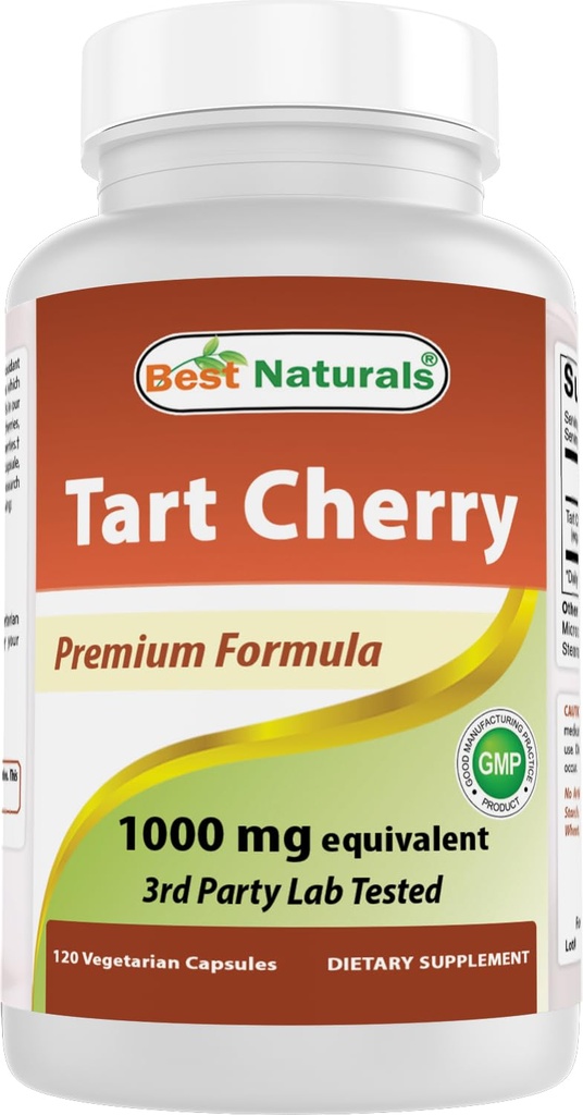 Beste Naturals Tart Cherry Extract 1000 mg (Non-GMO) Veggie Capsules - fremmer sunn uric syre nivåer i normal rekkevidde, sunn felles funksjon og fremmer sunn søvnsyklus, 120 greve