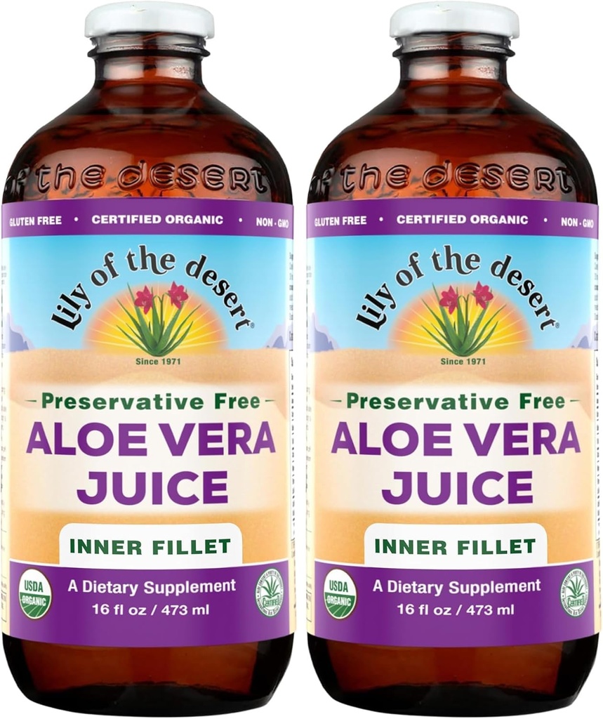 Lily Of The Desert Organic Aloe Vera Juice, Indre Fillet, 16 Fluid Ounce (Pack of 2)