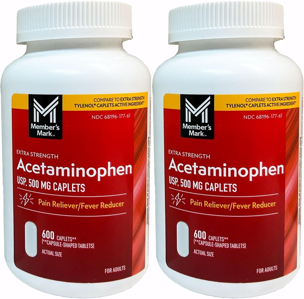 Member's Mark 500mg Extra Styrke Acetaminophen MegaSize 2Pack (600 greve hver) 7hm2Dcs