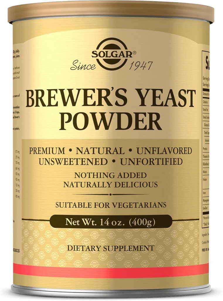 Solgar Brewers Yeast pulver, 14 oz - rik kilde til aminosyrer, B-komplekse vitaminer, mineraler, og protein - naturlig, uflavorert, usweeted - Dairy Free, Vegetarisk - 13 serveringer (pakke kan variere)