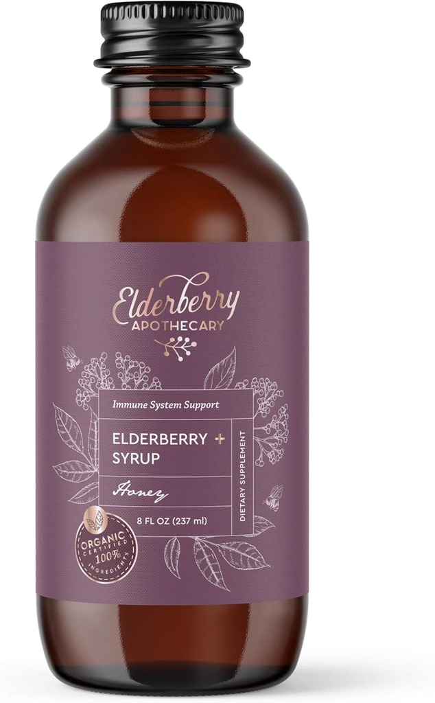 Elderberry Syrup - Tastig, ren svart sambucus flytende ekstrakt - ferske og organiske Aronia Berries, Ginger Root, kanel, Echinacea - støtter immunitet, naturlig antioksidant - 8oz