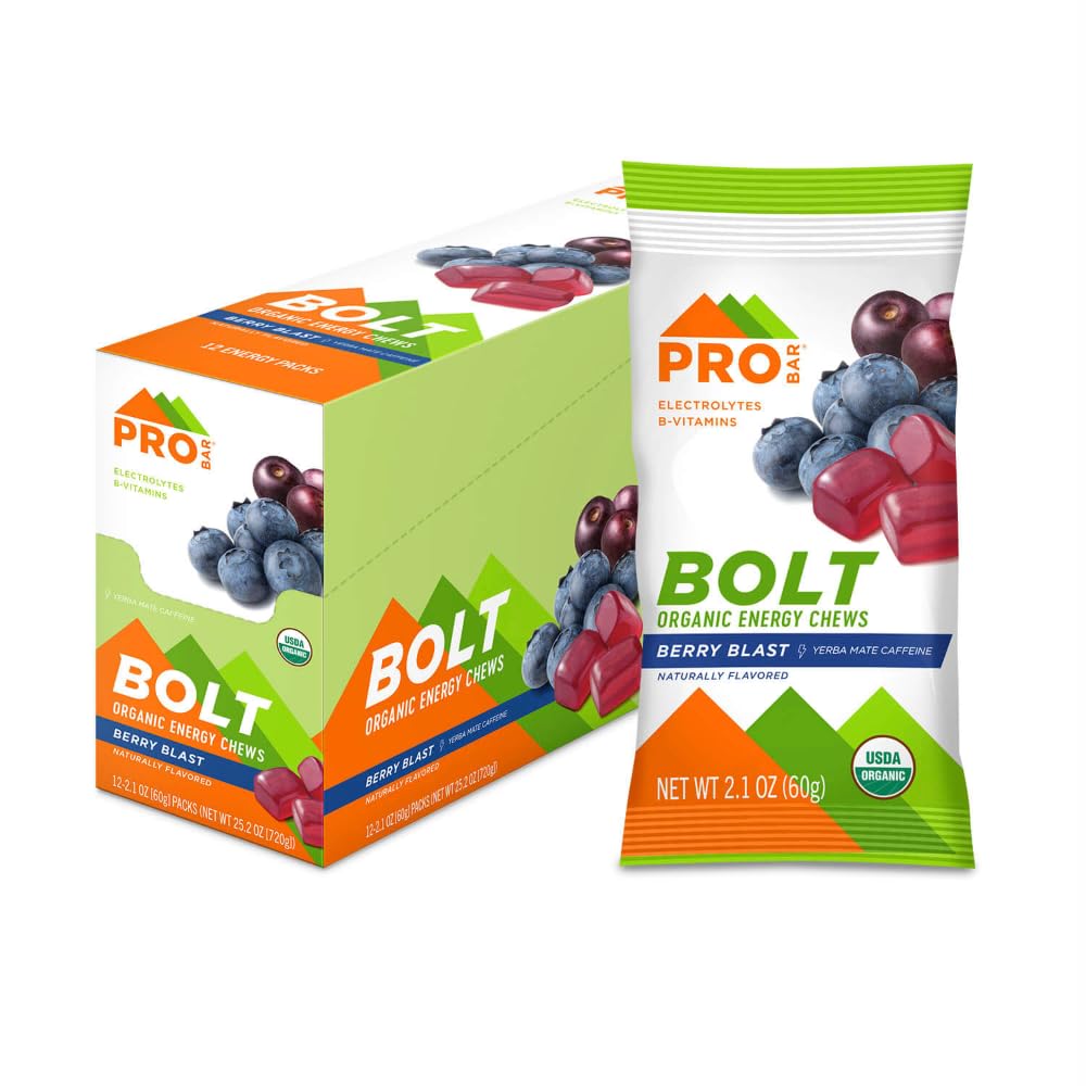PROBAR - Bolt organisk energi Chews, Berry Blast, Ikke-GMO, Glutenfri, USDA-sertifisert økologisk, sunn, naturlig energi, rask brensel gummier med vitaminer B & C (12 greve)