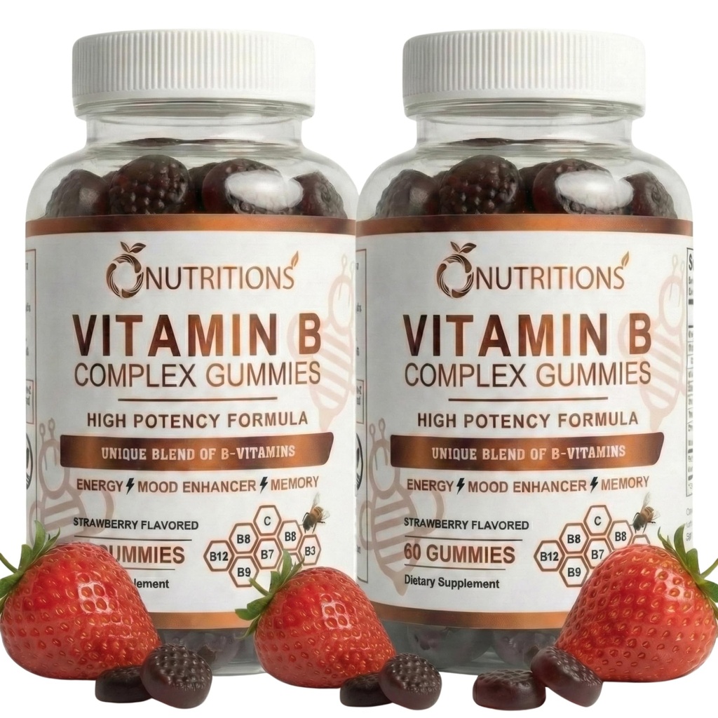O NUTRITION Vitamin B Kompleks Vegan Gummies med vitamin B12, B7 som Biotin, B6, B3 som Niacin, B5, B6, B8, B9 som Folat for stress, energi og sunn immunsystem (2 pakke)