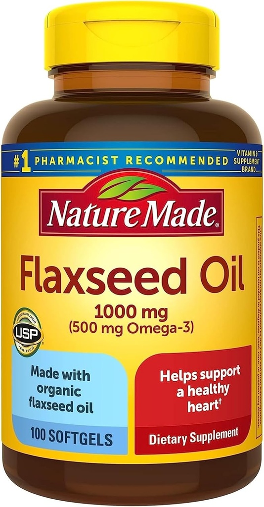 Naturlaget Flaksfrø Olje 1000mg, 100 flytende softgels (pakke med 4)