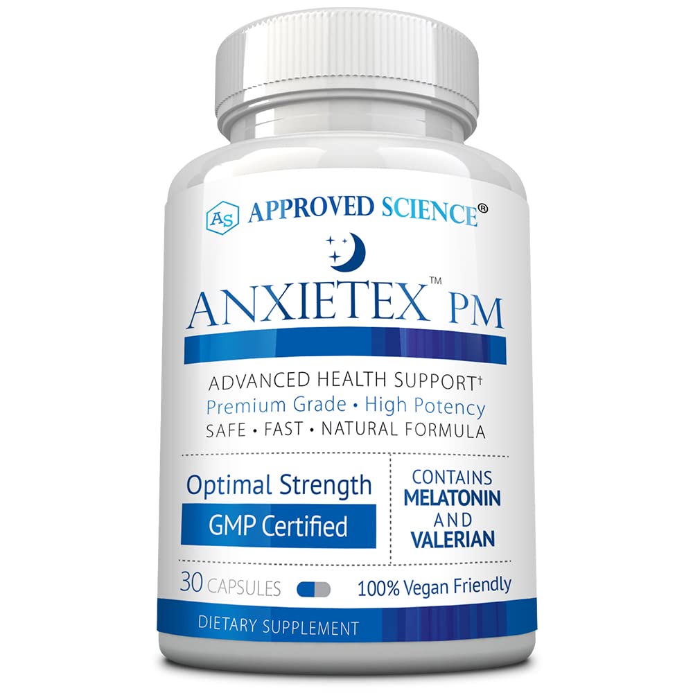 Godkjent vitenskap Anxietex Night - Ease Worry og Discontent, Sleep Well - Valerian, Passion Blomster, Kamille - 30 Kapsler - Vegansk Supplement - Laget i USA