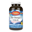 Carlson - Elite Omega-3 Plus D & K, 700 mg Omega-3s + D3 & K2, funksjon, Bone Helse & Immune Support, sitron, 180 Softgels