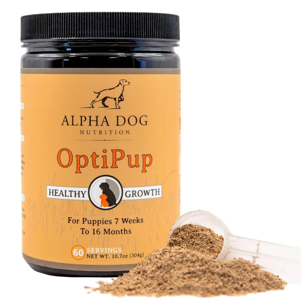 Alpha Dog Nutrition OptiPup All-in-1 Puppy Multivitamin inneholder 31 Superfoods inkludert probiotika og prebiotika for digestiv støtte, hud og immun helse og optimal vekst (60 serveringer)