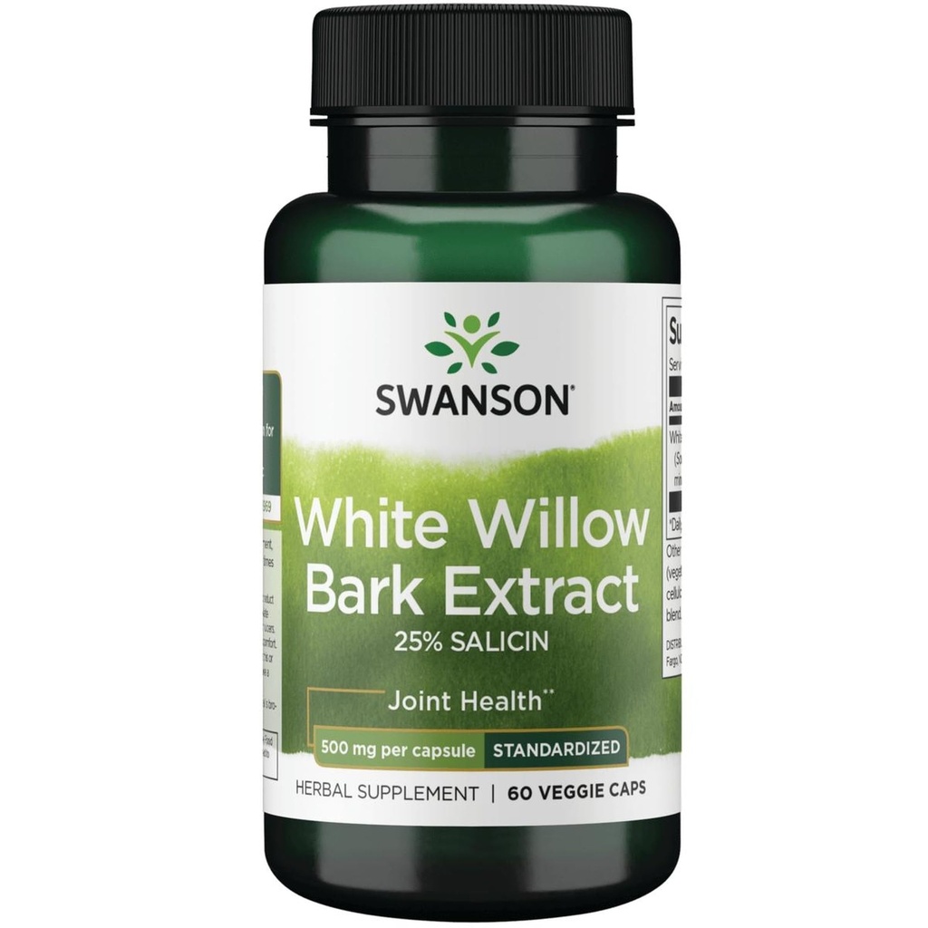 Swanson Maks styrke Hvit Willow Bark Ekstrakt-Promotes Joint Support & Muscle Relief-standardisert til 25% Salicin-Naturlig Supplement med ingen mage Irritation (60 Veggie Caps, 500mg Hver)